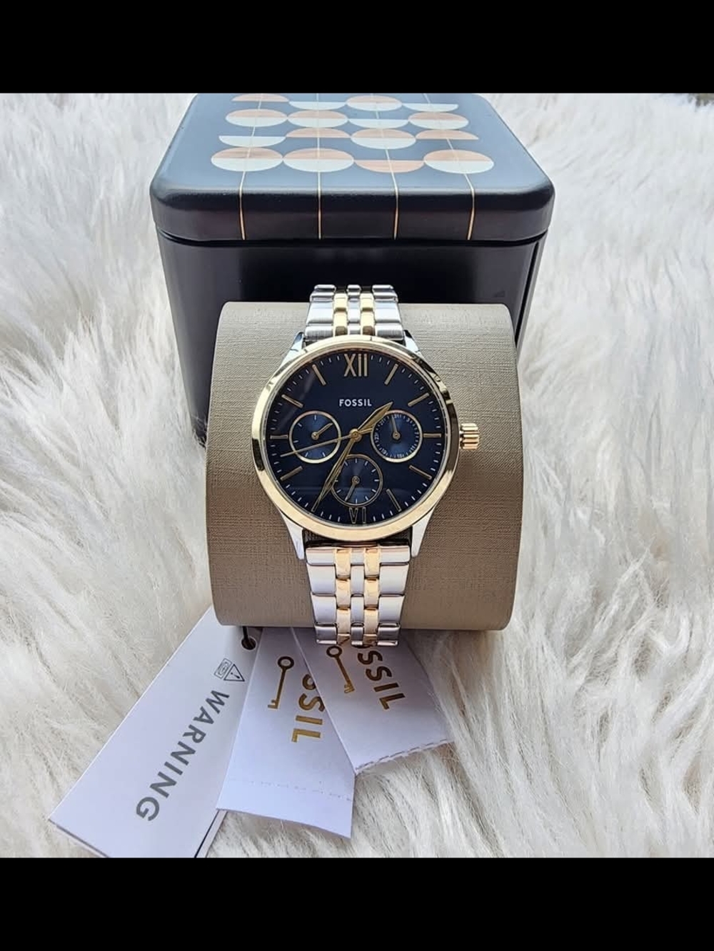 Fossil Original New Women Navy Dial Two-Tone Gold & Silver Bracelet Watch